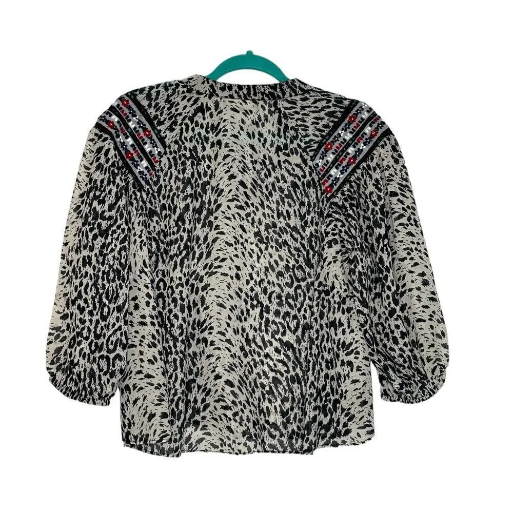 Anthropologie Rina Dhaka Embroidered Boho Peasant Top | Size S